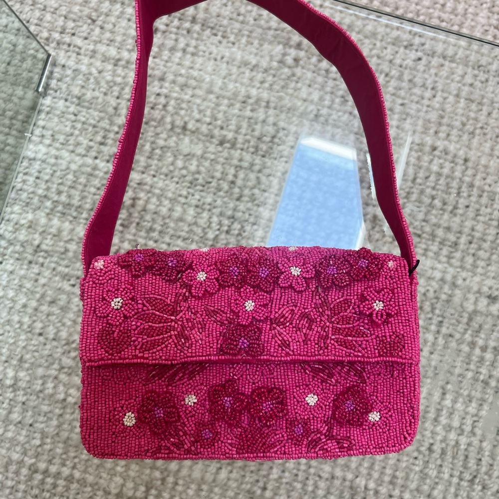Bcbg Pink floral beaded bag